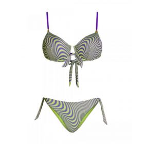 Pin-up Stars Bikini Balconcino Con Ferretto Slip Culotte Lurex Stampa Optical